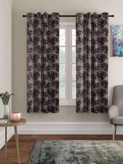 Romee Coffee Brown Floral Patterned Set of 2 Window Curtains
