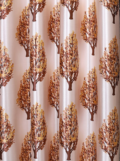 Romee Beige Tree Patterned Set of 2 Door Curtains