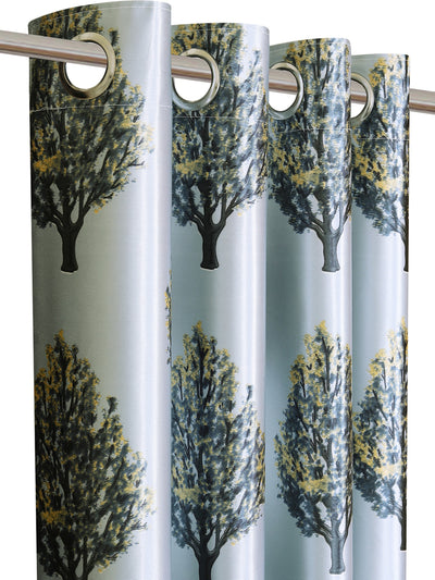 Romee Blue & Green Tree Patterned Set of 2 Door Curtains