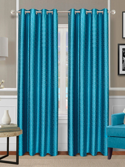 Romee Turquoise Blue Geometric Patterned Set of 2 Door Curtains
