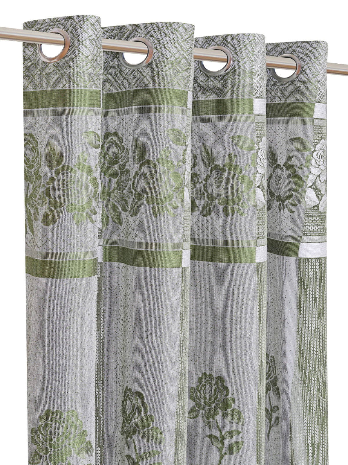 Romee Green & Silver Floral Patterned Set of 2 Door Curtains