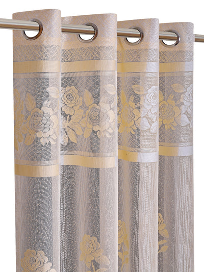 Romee Peach & Silver Floral Patterned Set of 2 Door Curtains