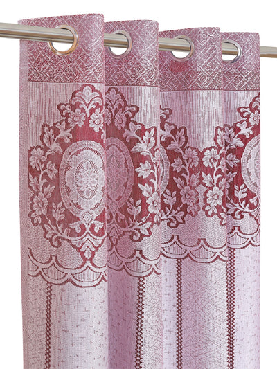 Romee Maroon & Silver Floral Patterned Set of 2 Door Curtains