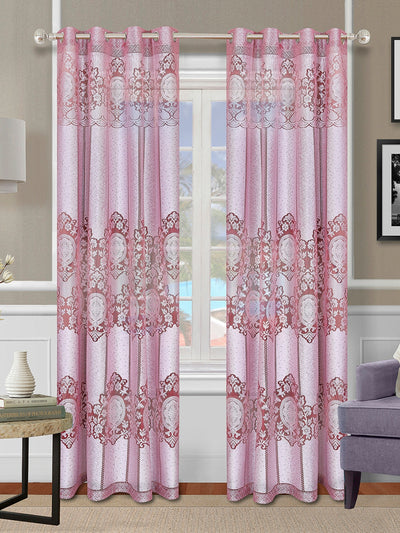 Romee Maroon & Silver Floral Patterned Set of 2 Door Curtains