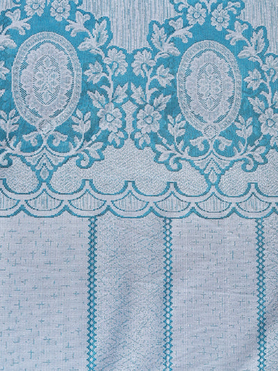 Romee Turquoise & Silver Floral Patterned Set of 2 Door Curtains