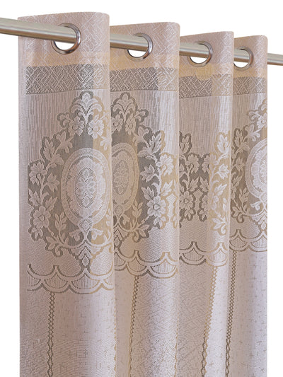 Romee Beige & Silver Floral Patterned Set of 2 Door Curtains