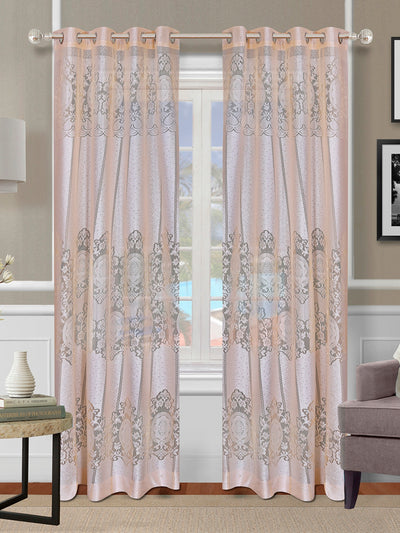 Romee Beige & Silver Floral Patterned Set of 2 Door Curtains