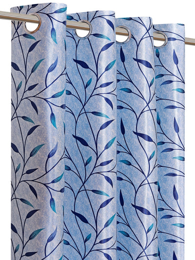 Romee Blue Leafy Patterned Set of 2 Door Curtains