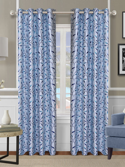 Romee Blue Leafy Patterned Set of 2 Door Curtains