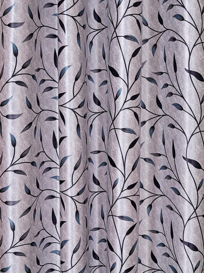 Romee Silver Leafy Patterned Set of 2 Door Curtains