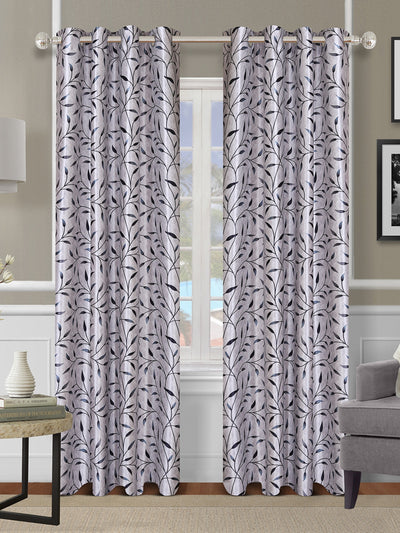 Romee Silver Leafy Patterned Set of 2 Door Curtains