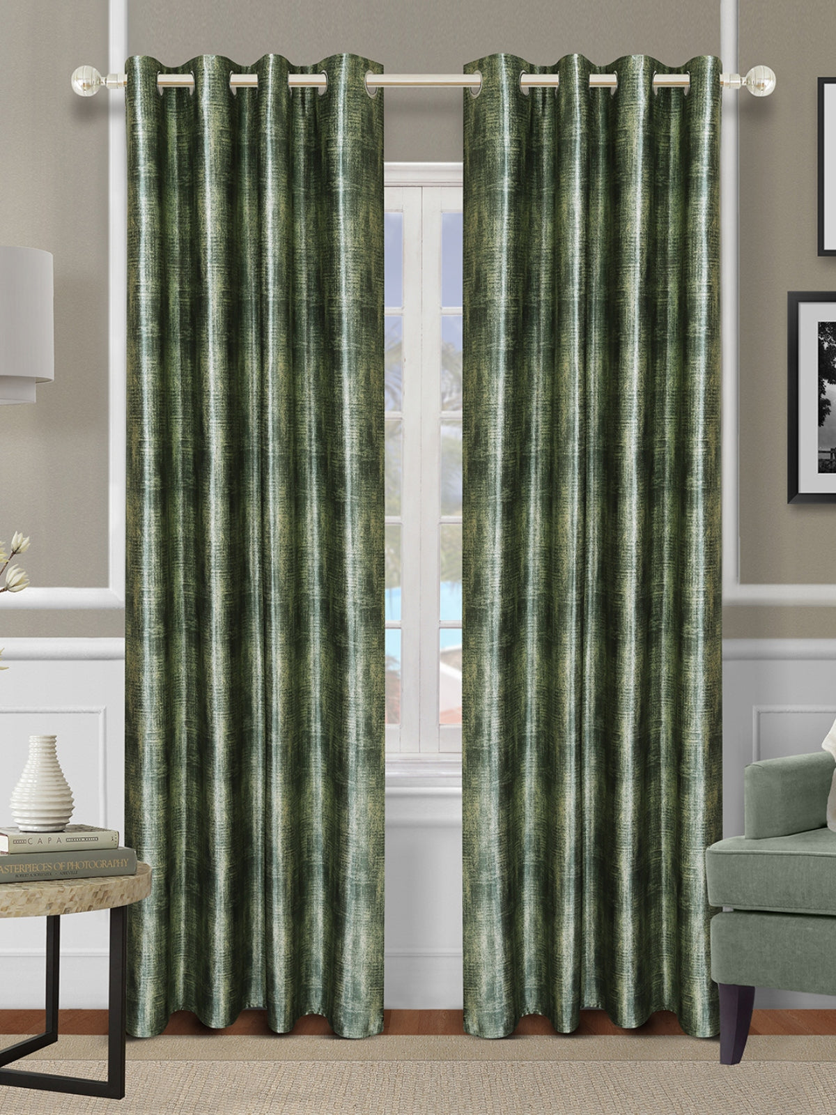 Romee Green Texture Patterned Set of 2 Door Curtains