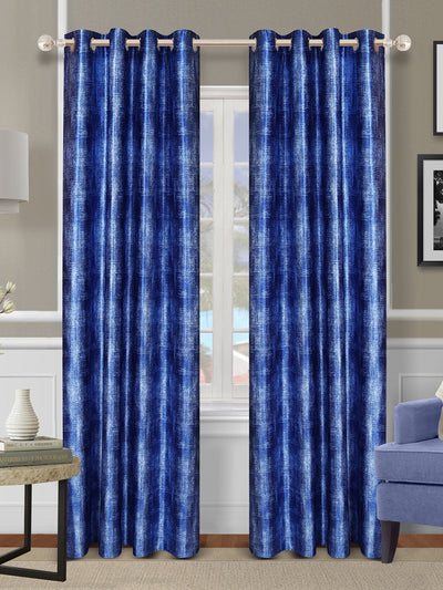 Romee Blue Texture Patterned Set of 2 Door Curtains