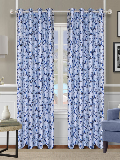 Romee Blue Floral Patterned Set of 2 Door Curtains