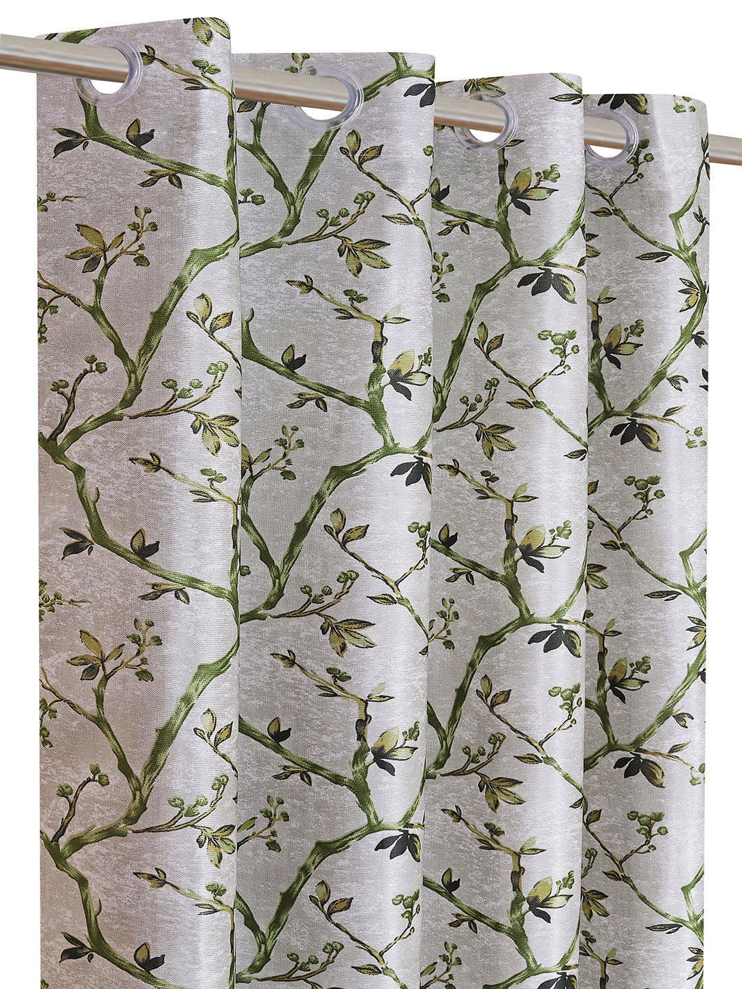 Romee Green & Cream Floral Patterned Set of 2 Door Curtains