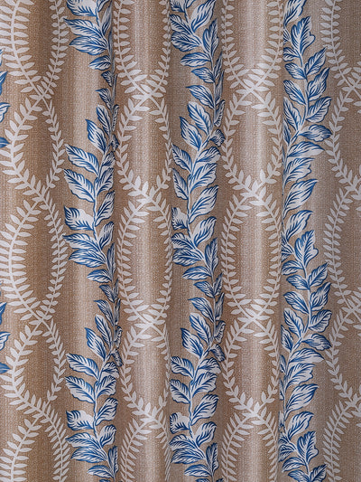 Romee Beige & Blue Floral Patterned Set of 2 Door Curtains