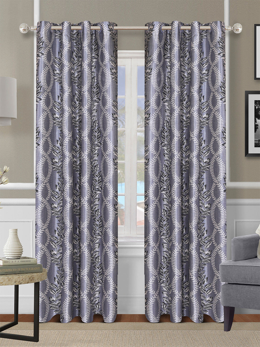 Romee Grey Floral Patterned Set of 2 Door Curtains