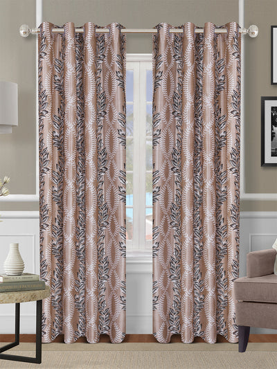 Romee Beige & Brown Floral Patterned Set of 2 Door Curtains