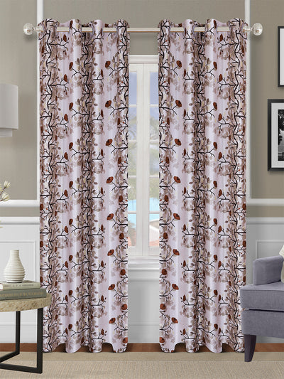 Romee Off White & Brown Floral Patterned Set of 2 Door Curtains