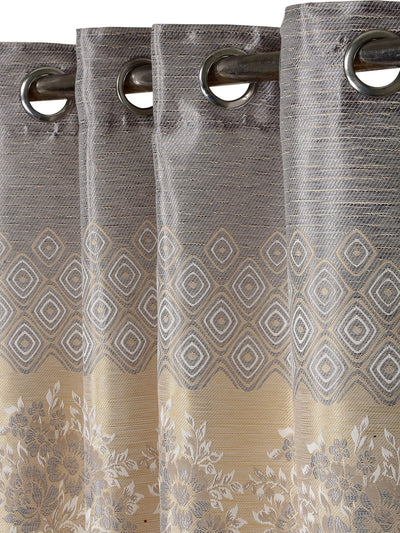 Romee Silver & Beige Floral Patterned Set of 1 Door Curtains