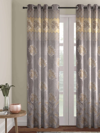 Romee Silver & Beige Floral Patterned Set of 1 Door Curtains