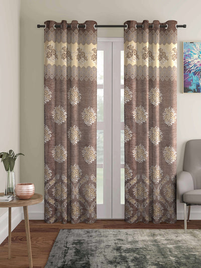 Romee Brown & Beige Floral Patterned Set of 2 Door Curtains