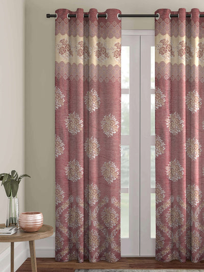 Romee Mroon & Beige Floral Patterned Set of 1 Door Curtains