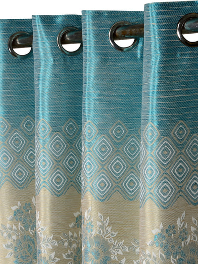 Romee Turquoise & Beige Floral Patterned Set of 2 Door Curtains