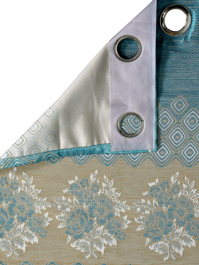 Romee Turquoise & Beige Floral Patterned Set of 1 Door Curtains