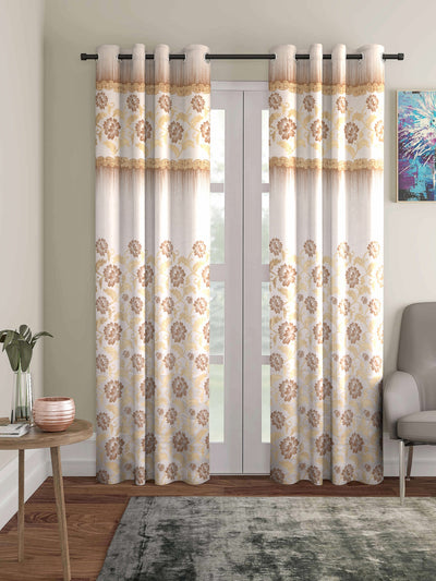 Romee Beige & White Floral Patterned Set of 2 Door Curtains