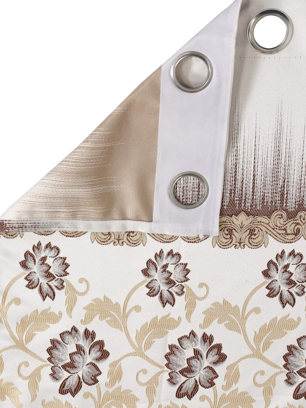 Romee Brown & White Floral Patterned Set of 2 Door Curtains