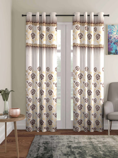 Romee Brown & White Floral Patterned Set of 2 Door Curtains