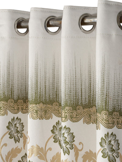 Romee Green & White Floral Patterned Set of 1 Door Curtains