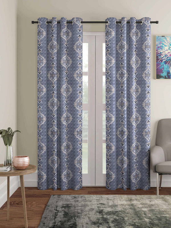 Romee Blue Ethnic Motifs Patterned Set of 2 Door Curtains