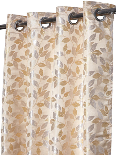 Romee Cream & Gold Leafy Patterned Set of 2 Door Curtains