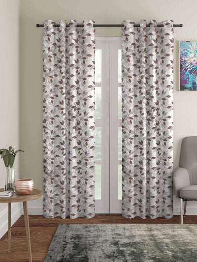 Romee Beige & Brown Leafy Patterned Set of 2 Door Curtains