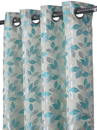 Romee Turquoise & Silver Leafy Patterned Set of 2 Door Curtains