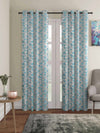 Romee Turquoise & Silver Leafy Patterned Set of 2 Door Curtains