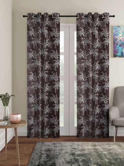Romee Coffee Brown Floral Patterned Set of 2 Door Curtains