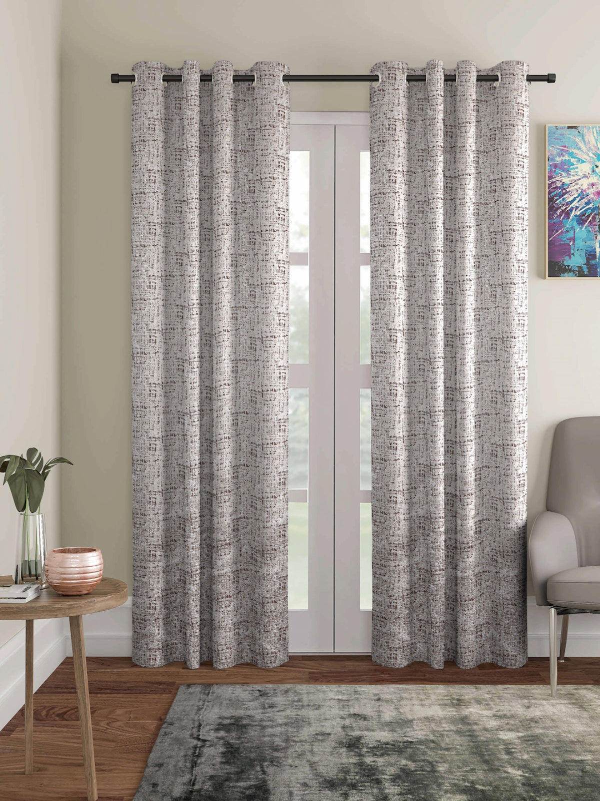 Romee Brown & Beige Texture Patterned Set of 2 Door Curtains