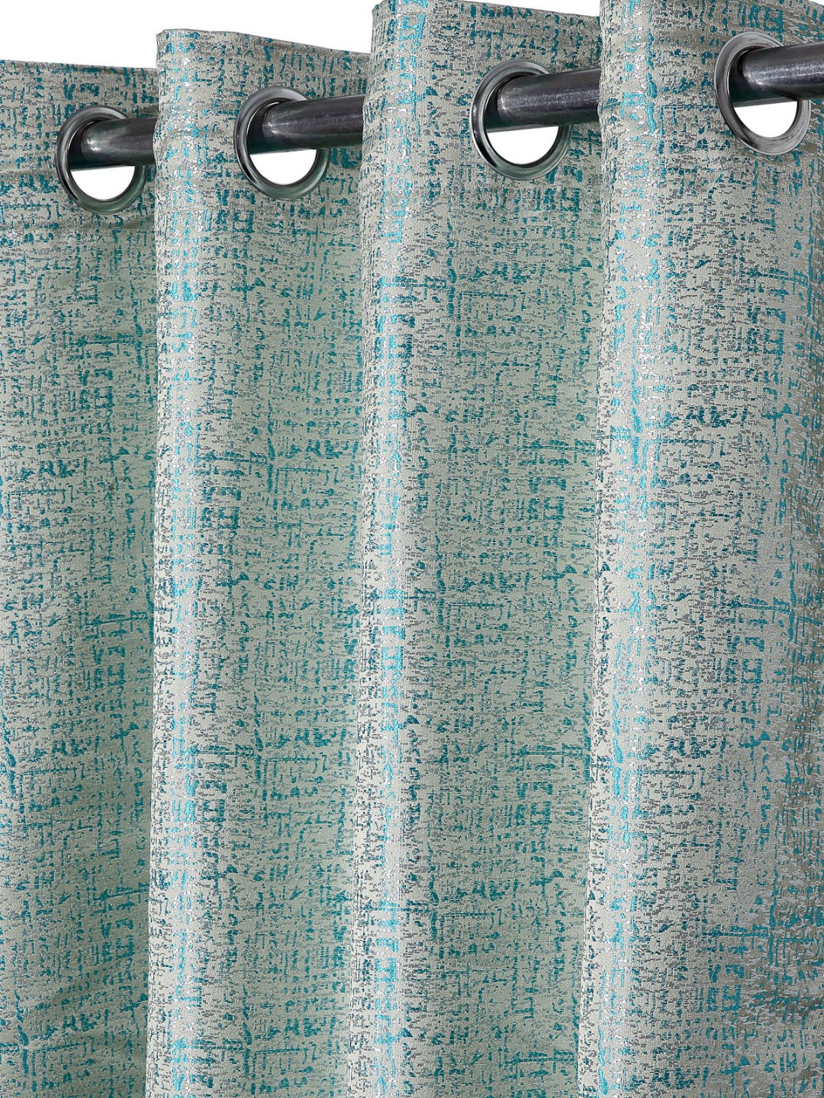 Romee Turquoise & Silver Texture Patterned Set of 2 Door Curtains