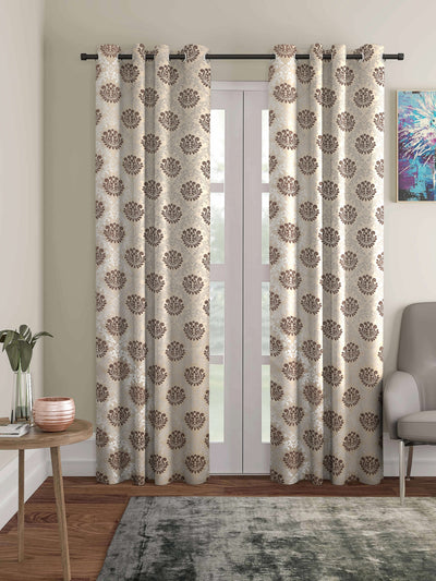 Romee Brown & Beige Ethnic Motifs Patterned Set of 2 Door Curtains