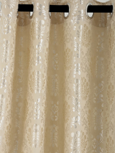 Romee Beige & Silver Ethnic Motifs Patterned Set of 2 Door Curtains