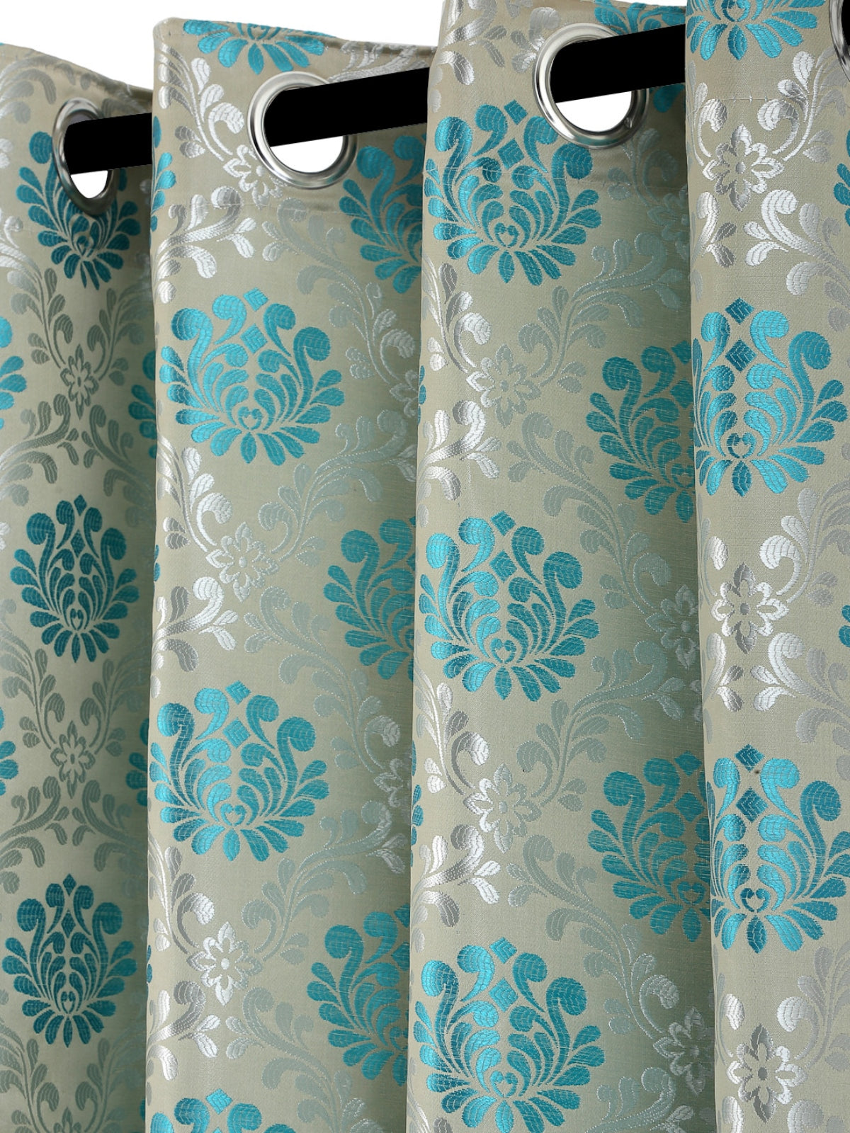 Romee Turquoise & Silver Ethnic Motifs Patterned Set of 2 Door Curtains