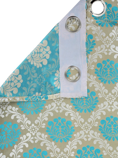 Romee Turquoise & Silver Ethnic Motifs Patterned Set of 2 Door Curtains