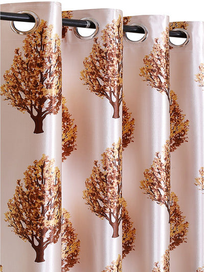 Romee Beige Tree Patterned Set of 2 Long Door Curtains