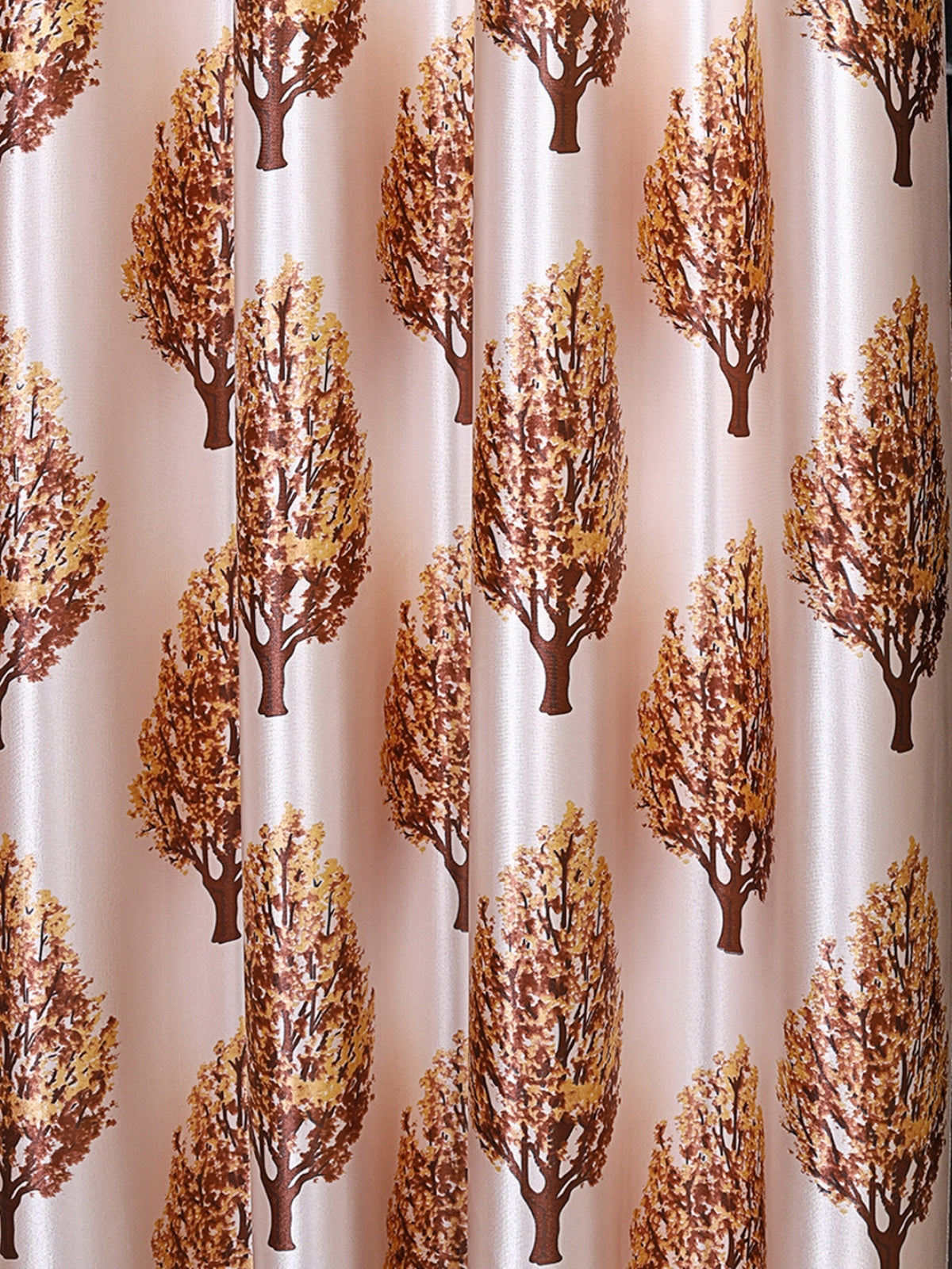 Romee Beige Tree Patterned Set of 2 Long Door Curtains