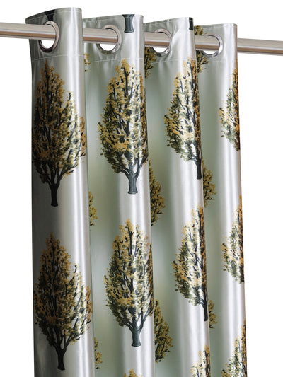 Romee Green & Off White Tree Patterned Set of 2 Long Door Curtains