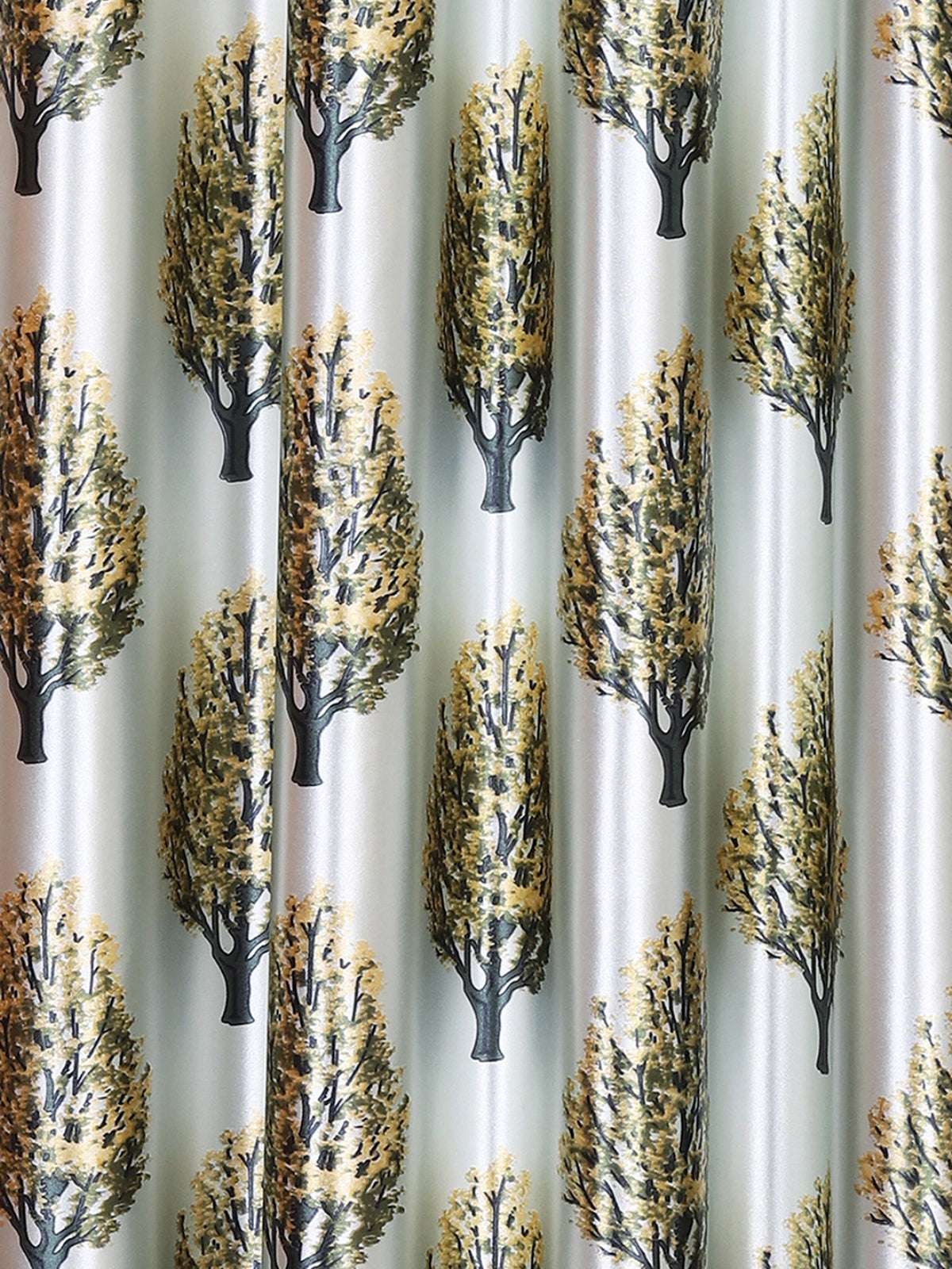 Romee Green & Off White Tree Patterned Set of 2 Long Door Curtains