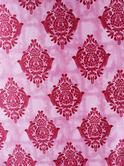 Romee Pink Damask Patterned Set of 2 Long Door Curtains